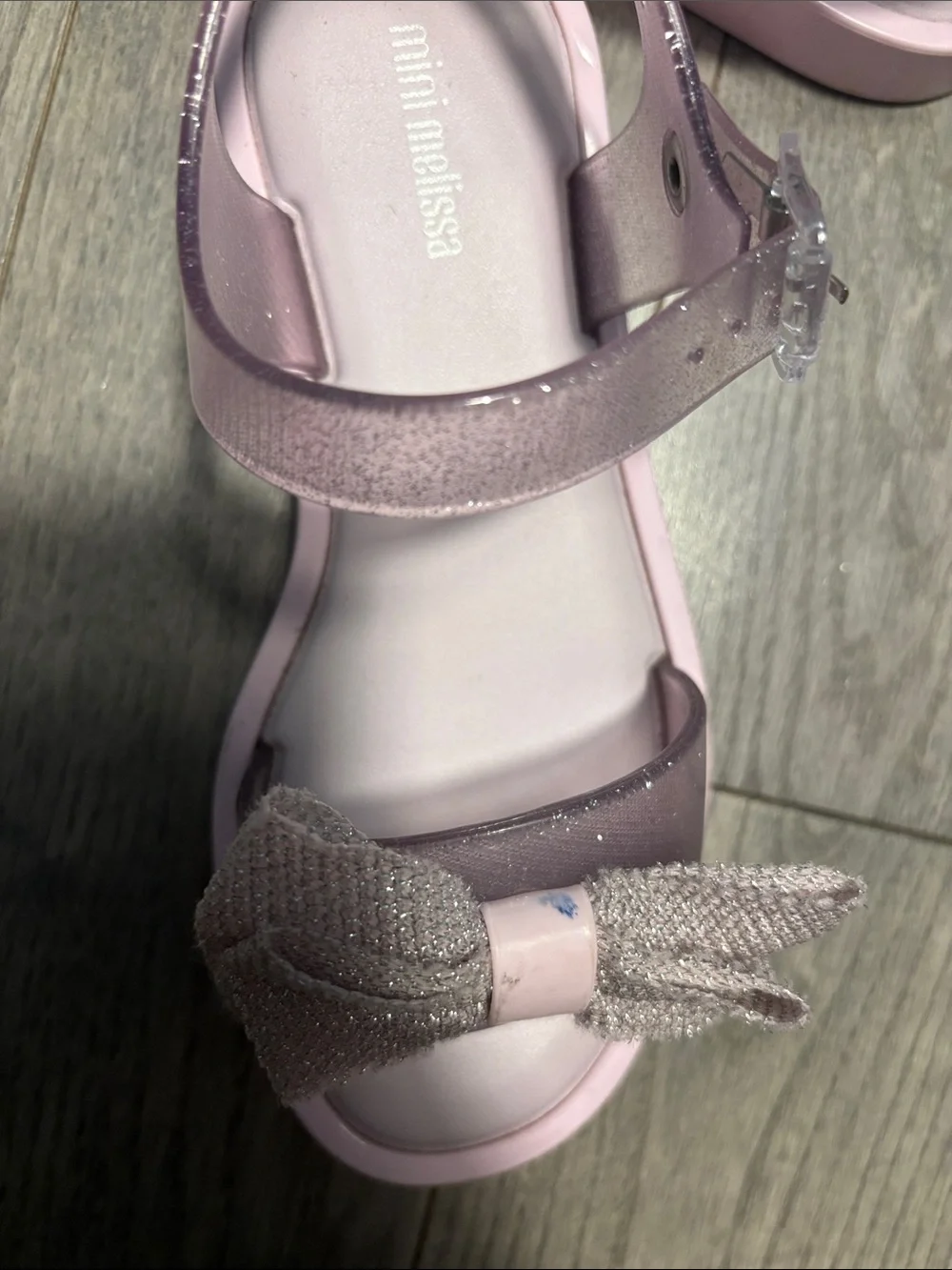 Mini Melissa Girls' Light Pink Mar Glitter Bow Jelly Sandals